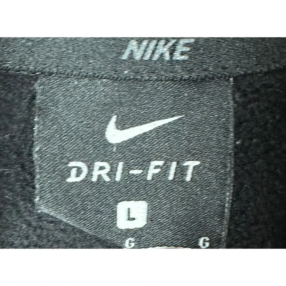 Nike Hoodie Mens Large Black Dri-Fit Graphic Swoosh Sweatshirt Drawstring Pocket